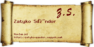 Zatyko Sándor névjegykártya